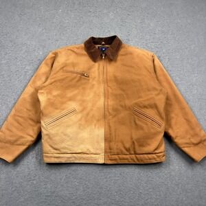 VTG Port Authority Jacket Mens XL Brown Quilted Lined Canvas Barn Boxy Detroit